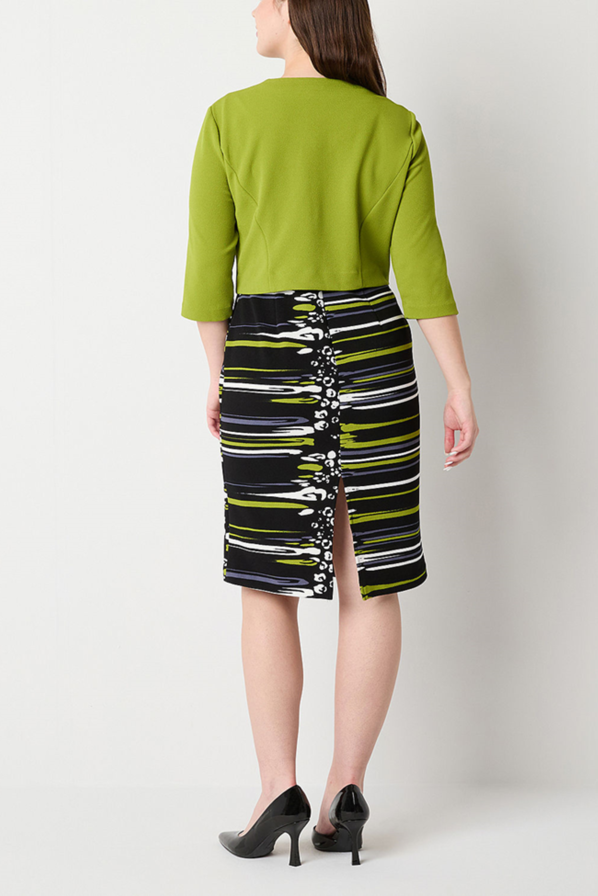 Maya Brooke 4165 Multicolor Abstract Stripe Sheath Dress with Cropped Bolero Jacket