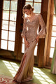 Elegante vestido con abertura y mangas acampanadas con apliques de Nox Anabel MD129