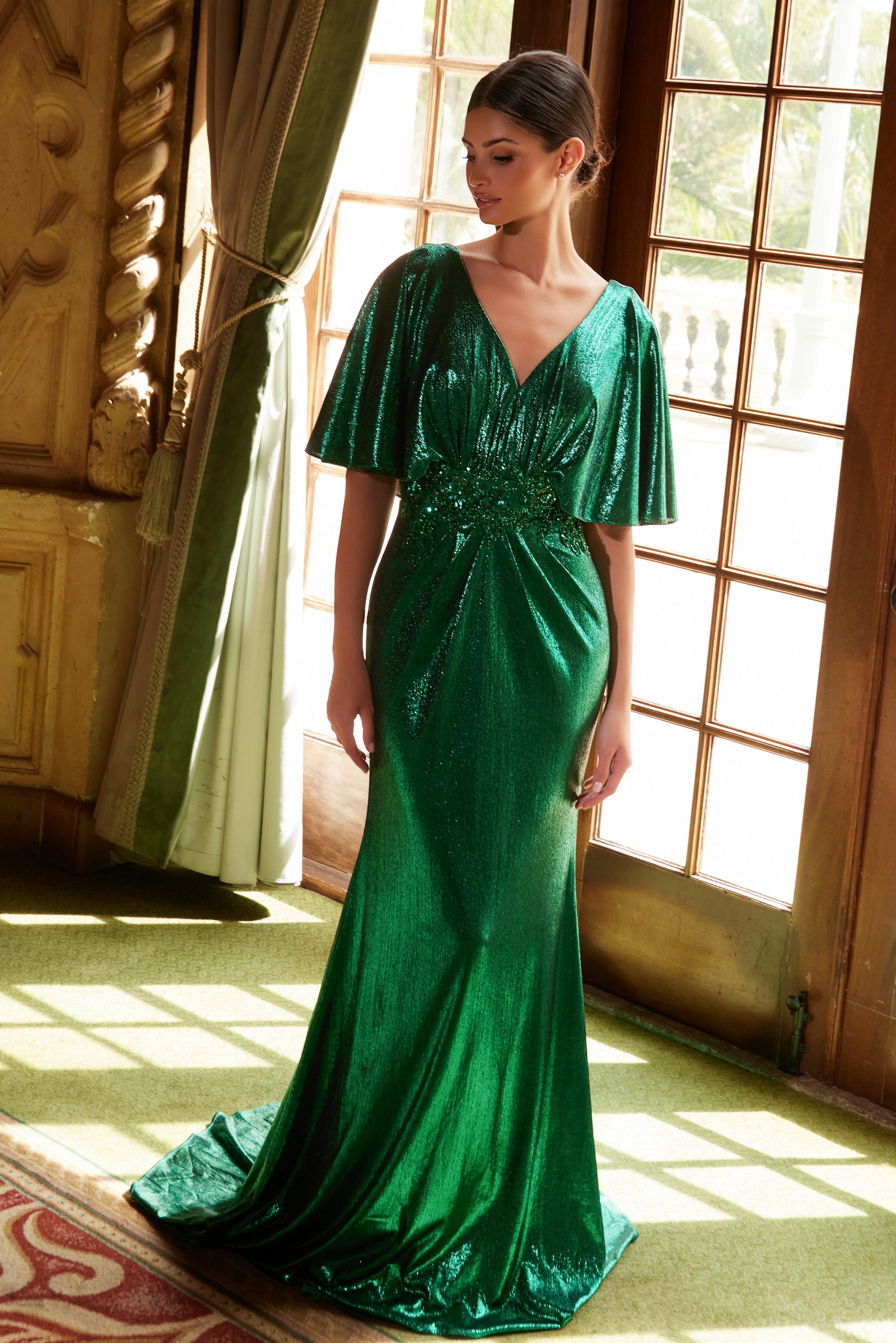 Nox Anabel MD130 Elegant Metallic Short Sleeve Gown