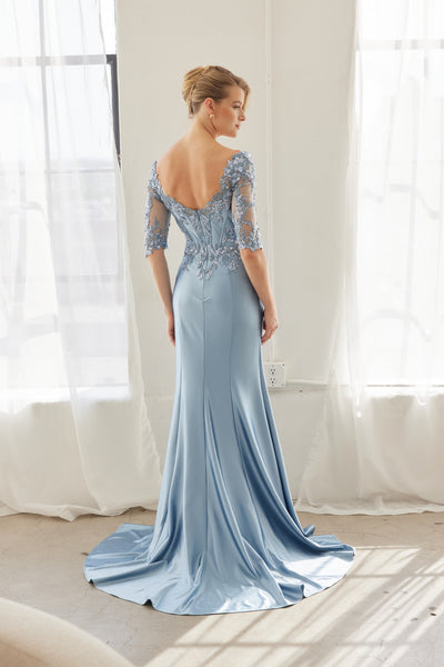 Off-Shoulder Scoop Neck Sequined Satin Floral Embroidered Corset Bodice by Nox Anabel MD156
