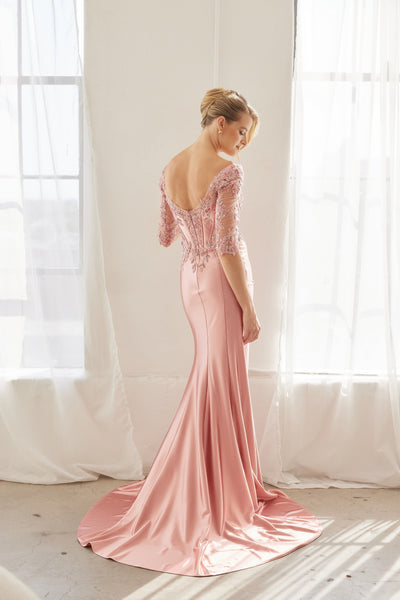 Off-Shoulder Scoop Neck Sequined Satin Floral Embroidered Corset Bodice by Nox Anabel MD156