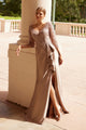 3/4 Sleeve Mother of the Bride Dress with Beaded Appliqués Formal Gown By Nox Anabel ME126