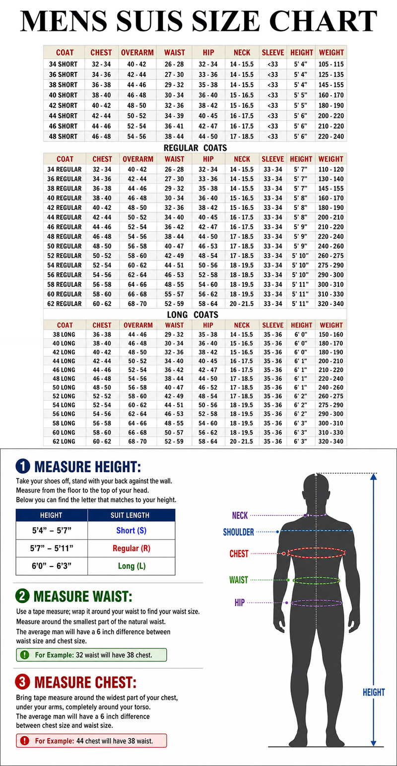 Mens Suits Size Chart
