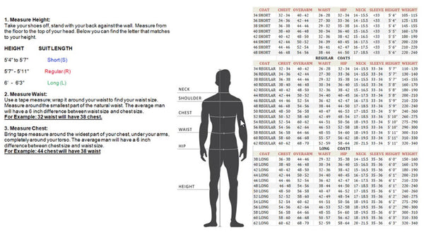 Mens Suits Size Chart
