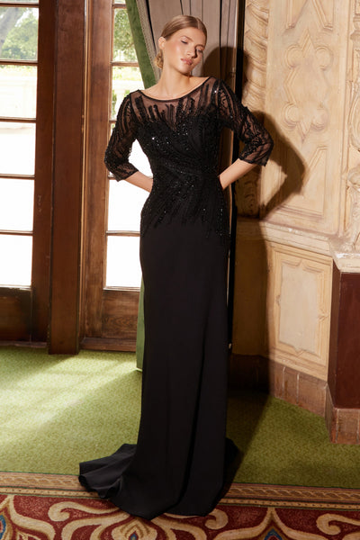 Nox Anabel MH137 Long Sleeve Mother of the Bride Dress with Elegant Beaded 3/4 Sleeves