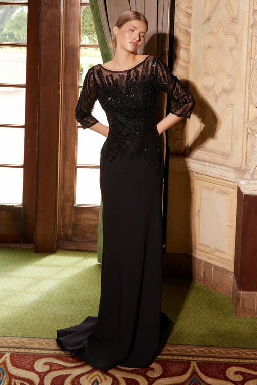 Elegante vestido de manga 3/4 con cuentas de Nox Anabel MH137