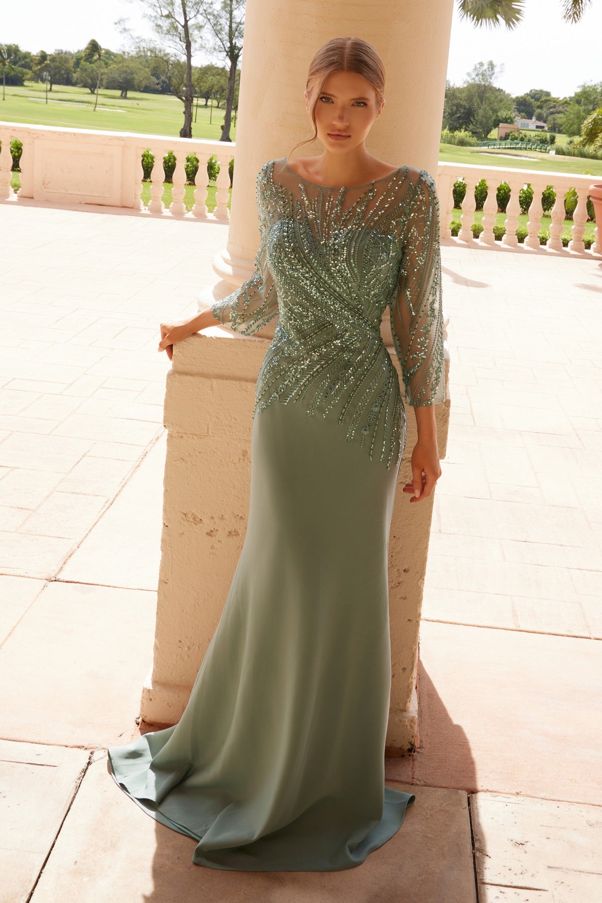 Nox Anabel MH137 Long Sleeve Mother of the Bride Dress with Elegant Beaded 3/4 Sleeves