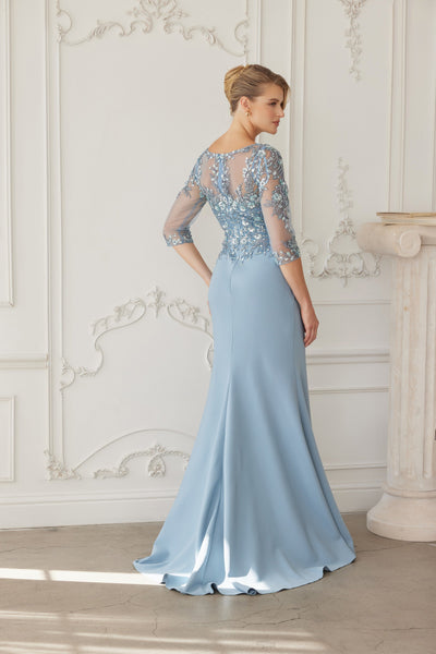 Illusion Scoop Neck Sequined Floral-Embroidered Bodice Three-Quarter Sleeve by Nox Anabel MH159