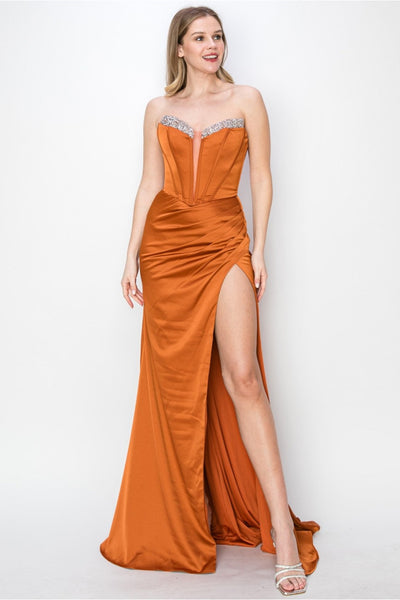 Prom Dresses Prom Fitted Long Formal Corset Evening Dress Copper