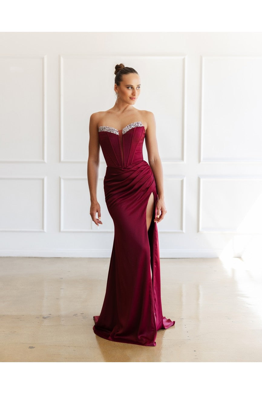 Prom Dresses Prom Fitted Long Formal Corset Evening Dress Wine