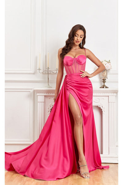 High Couture MJ1003 Fitted Corset Long Formal Slit Prom Dress