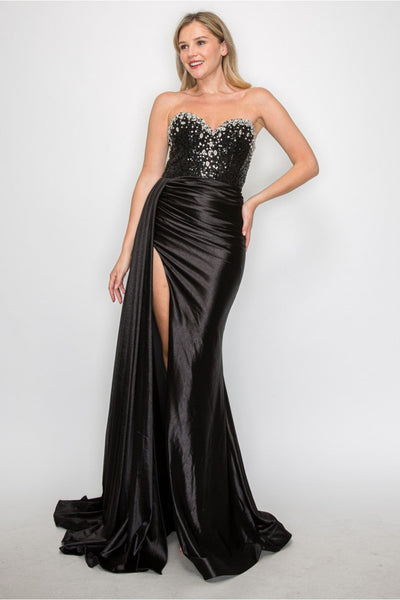 High Couture MJ1004 Long Formal Beaded Corset Prom Gown