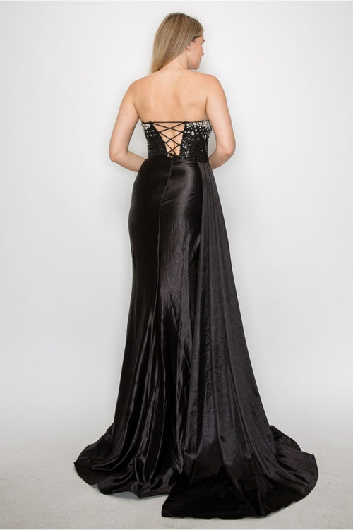 High Couture MJ1004 Long Formal Beaded Corset Prom Gown