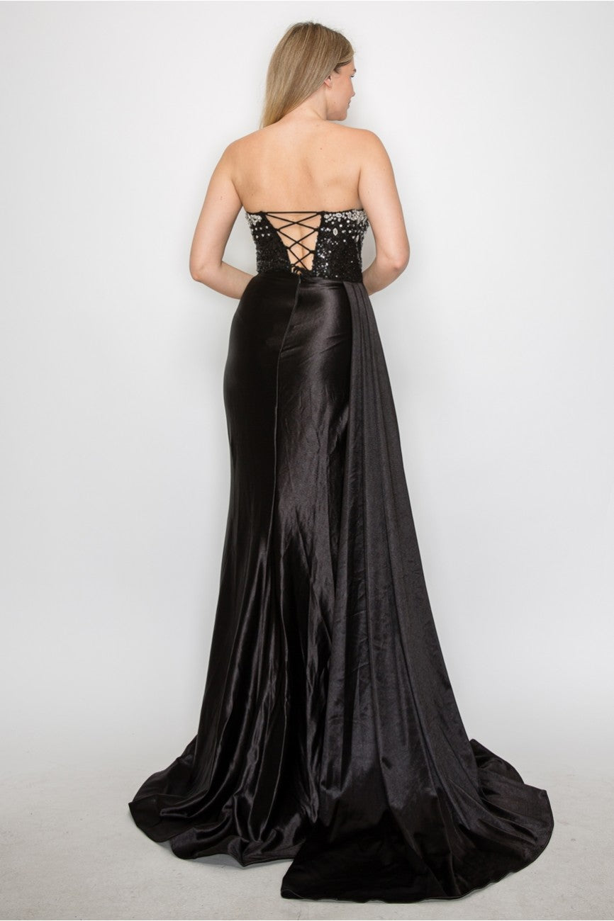 High Couture MJ1004 Long Formal Beaded Corset Prom Gown