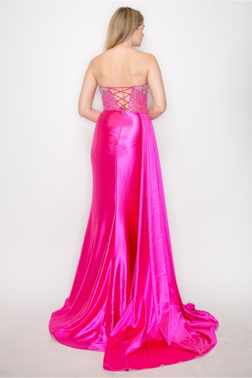 High Couture MJ1004 Long Formal Beaded Corset Prom Gown