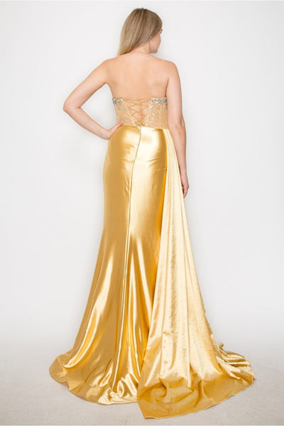 High Couture MJ1004 Long Formal Beaded Corset Prom Gown