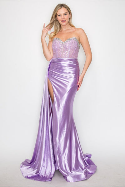 High Couture MJ1004 Long Formal Beaded Corset Prom Gown