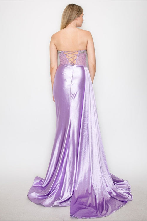 High Couture MJ1004 Long Formal Beaded Corset Prom Gown