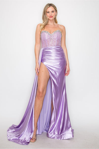 Prom Dresses Long Formal Beaded Corset Prom Gown Lilac