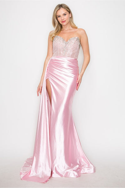 High Couture MJ1004 Long Formal Beaded Corset Prom Gown