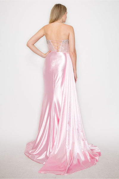 High Couture MJ1004 Long Formal Beaded Corset Prom Gown