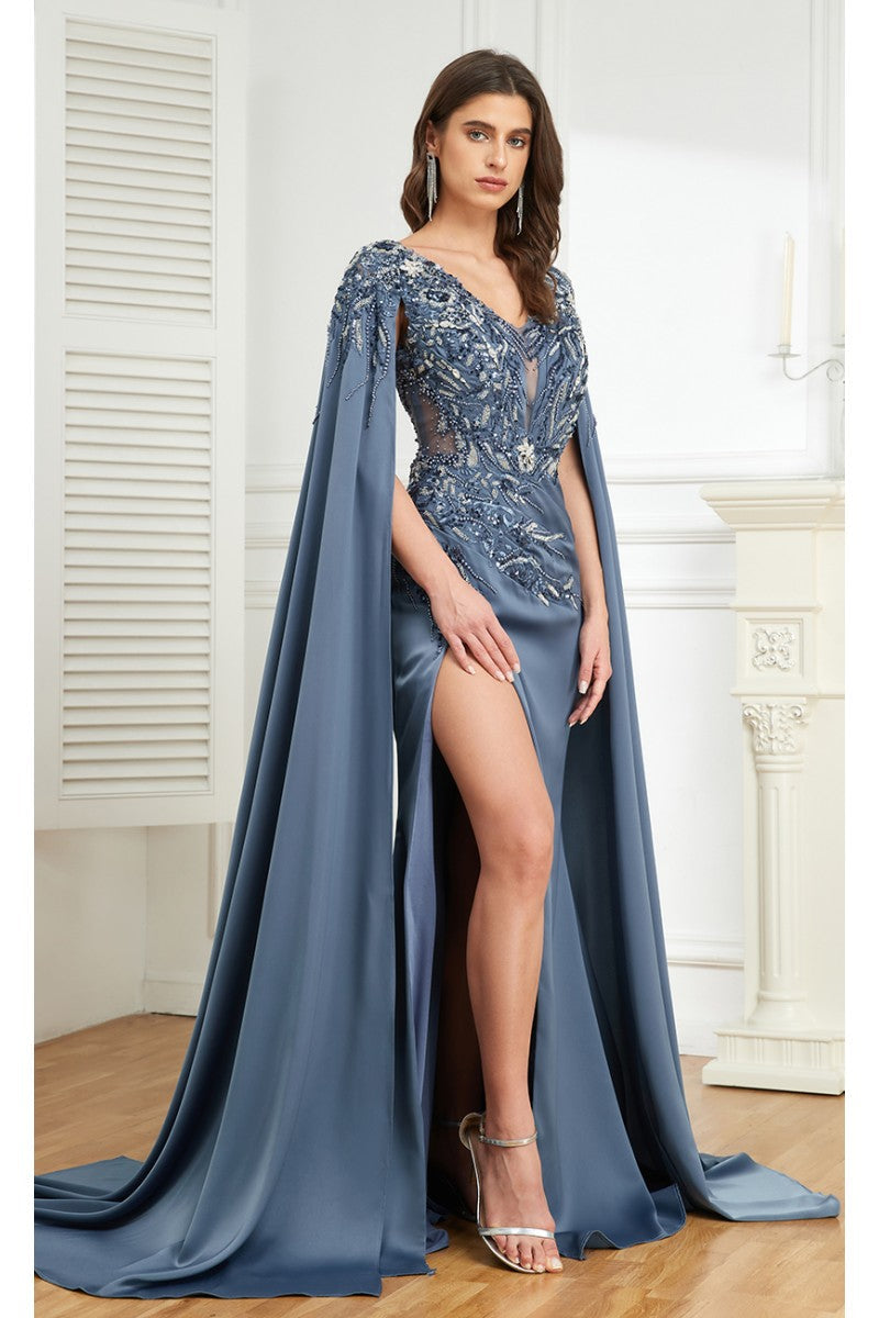 High Couture MJ1006 Long Formal Beaded Slit Evening Dress