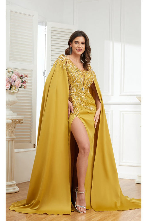 High Couture MJ1006 Long Formal Beaded Slit Evening Dress