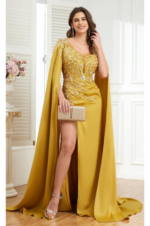 High Couture MJ1006 Long Formal Beaded Slit Evening Dress