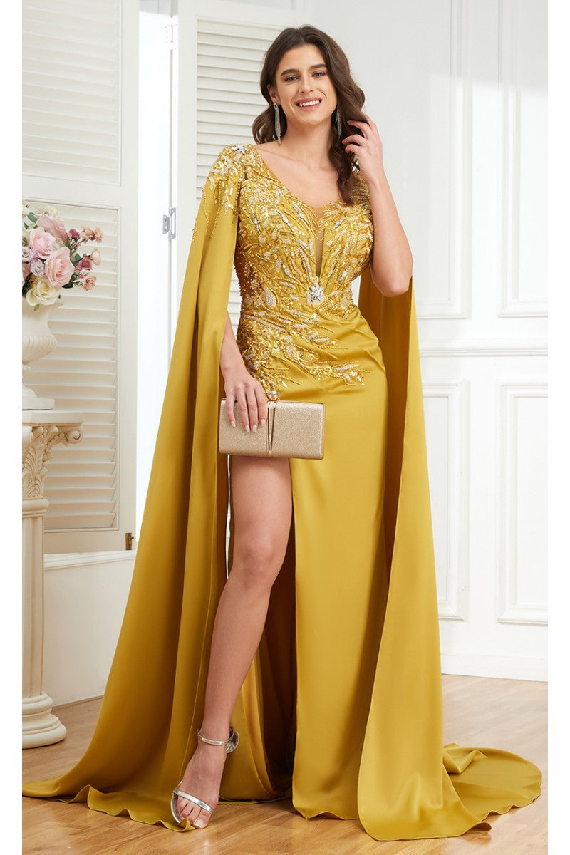 High Couture MJ1006 Long Formal Beaded Slit Evening Dress