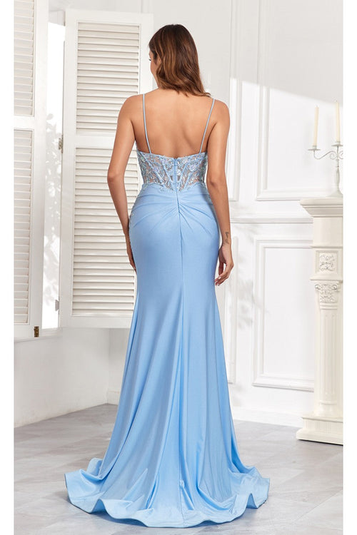 High Couture MJ1012 Prom Long Corset Fitted Sequin Formal Evening Gown
