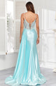High Couture MJ1016 Long Formal Pleated Corset Slit Prom Gown