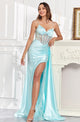 High Couture MJ1016 Long Formal Pleated Corset Slit Prom Gown