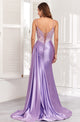 High Couture MJ1016 Long Formal Pleated Corset Slit Prom Gown