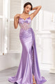 High Couture MJ1016 Long Formal Pleated Corset Slit Prom Gown
