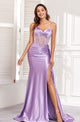 Prom Dresses Long Formal Pleated Corset Slit Prom GownLilac