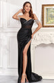 High Couture MJ1017 Pleated Slit Long Formal Fringe Corset Prom Dress