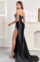 High Couture MJ1017 Pleated Slit Long Formal Fringe Corset Prom Dress