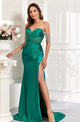 High Couture MJ1017 Pleated Slit Long Formal Fringe Corset Prom Dress