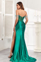 High Couture MJ1017 Pleated Slit Long Formal Fringe Corset Prom Dress