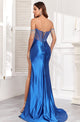 High Couture MJ1017 Pleated Slit Long Formal Fringe Corset Prom Dress