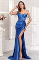 Prom Dresses Pleated Slit Long Formal Fringe Corset Prom Dress Royal