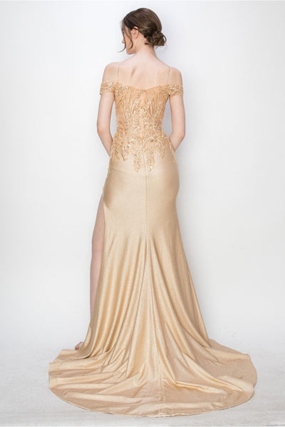 High Couture MJ1018 Prom Long Formal Glitter Applique Dress