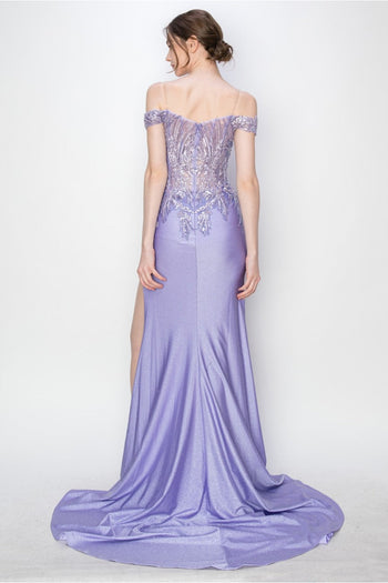 High Couture MJ1018 Prom Long Formal Glitter Applique Dress