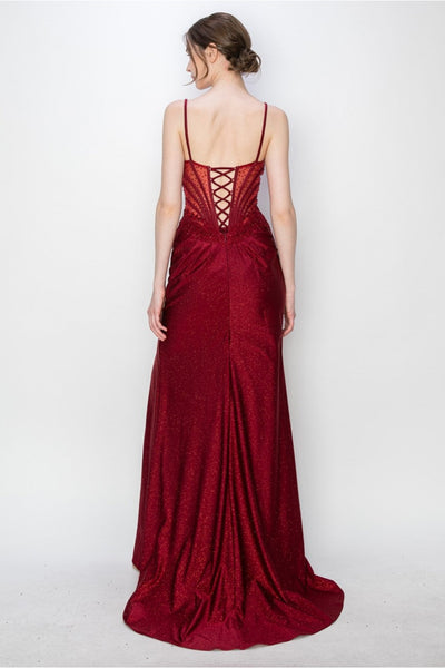 High Couture MJ1019 Long Formal Fitted Corset Slit Evening Prom Gown