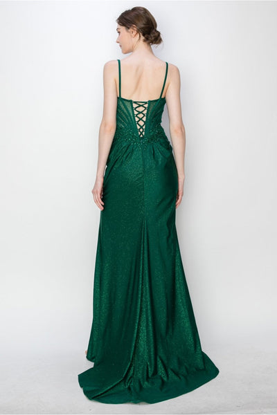 High Couture MJ1019 Long Formal Fitted Corset Slit Evening Prom Gown