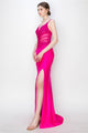 High Couture MJ1019 Long Formal Fitted Corset Slit Evening Prom Gown
