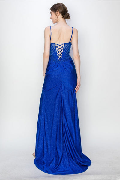 High Couture MJ1019 Long Formal Fitted Corset Slit Evening Prom Gown