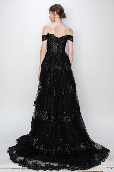 High Couture MJ1020 Long Ball Gown Formal Tiered Prom Dress