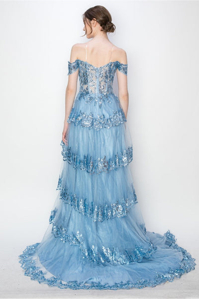 High Couture MJ1020 Long Ball Gown Formal Tiered Prom Dress