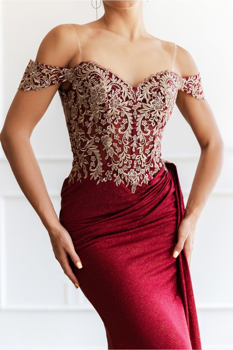 High Couture MJ1021 Glitter Lace Applique Formal Prom Dress | Formal ...
